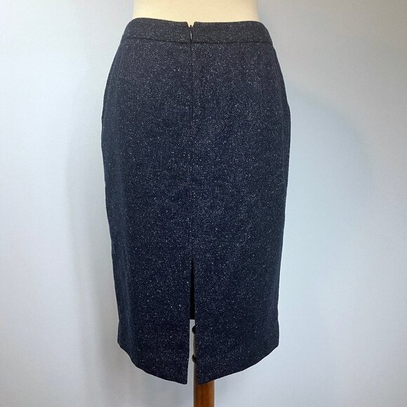 Lafayette 148 Skirt 2 Small Navy Blue Tweed Pencil Pleated Pockets High Waisted - Picture 3 of 11